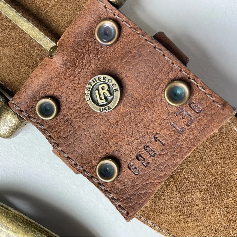 Leatherock Brown Leather Belt Brass Metal Accents Studs 36